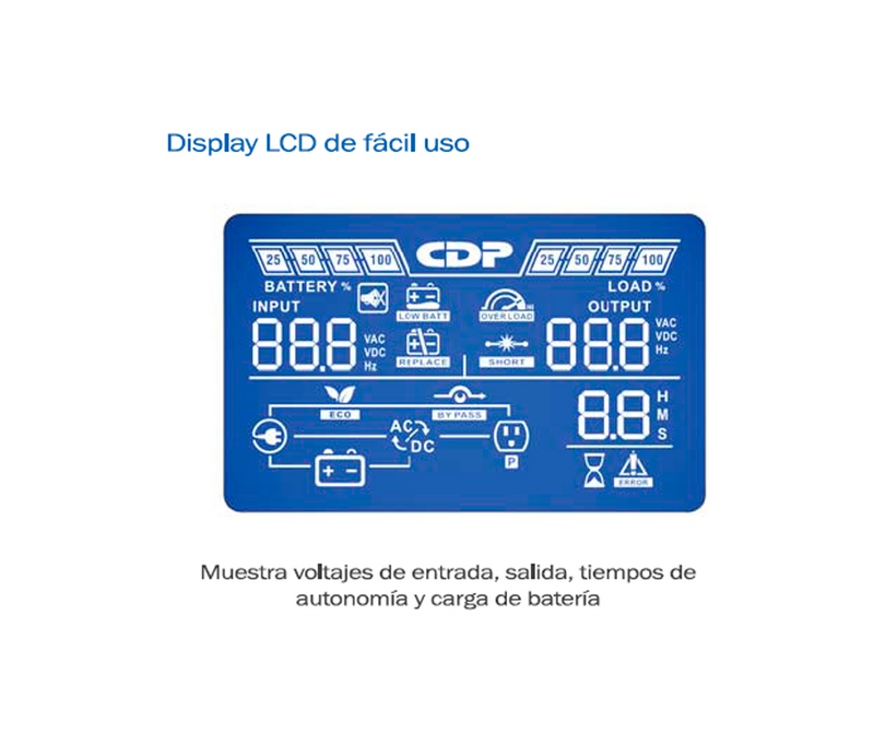 CDP UPO11-3 - UPS online 3000VA / 2700W / 4 Terminales de salida / Baterías 12V a 9AH X 6 / Respaldo 5min a carga completa / Requiere clavija o adaptador NEMA 5-20R
