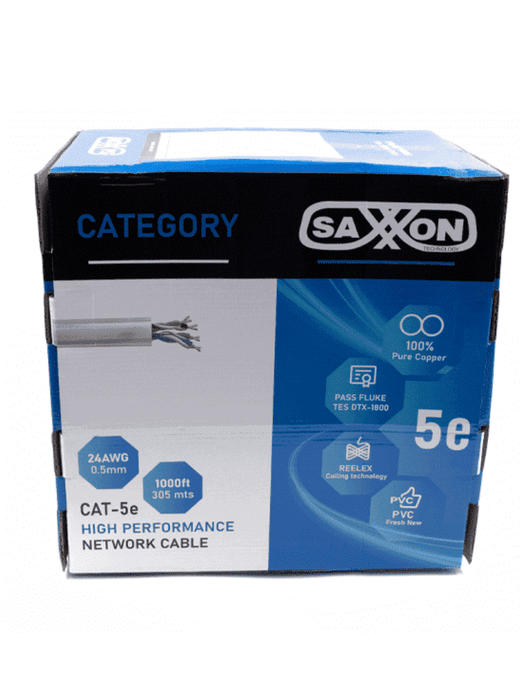 SAXXON OUTPCAT5E - Bobina de Cable UTP Cat5e 100% Cobre/ 305 Metros/ Bobinado REELEX /Color Gris/ Uso Interior/ 4 Pares/ Soporta Pruebas de Rendimiento/ Ideal para Cableado de Redes y Video/