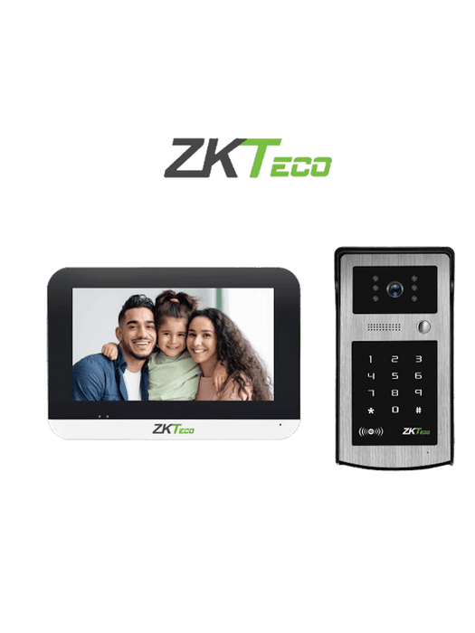 ZKTECO VK07B53LKit- Kit de Videoportero IP / Monitor Color de 7 Pulgadas / Frente de Calle IP55 / Cámara 1080P / PoE / Apertura con Tarjetas ID (125Khz) y Contraseña / Excelente Visión Nocturna