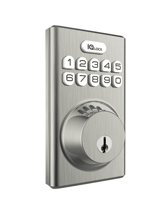QOLSYS IQDLK-PGK-SN Cerradura con botón pulsador - Cerradura Inteligente PowerG, color Níquel Satinado (Satin Nickel)