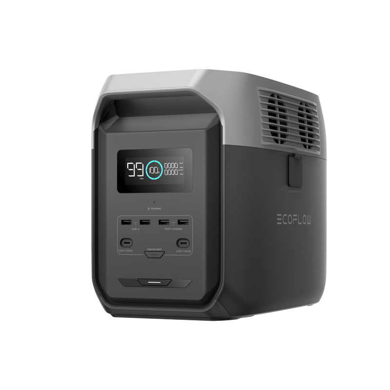EFD31500 Estación de Energía Portátil Delta 3 1536Wh Litio LFP / 6 AC 1800 W (Max. 3600W) / 2 USB-C 100W / Capacidad para Aumentar Respaldo / Cargador de Coche 10A a 12.6V / Conectividad WiFi y Bluetooth (App) / Carga Solar 500W Max.