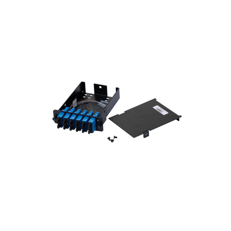 Placa Acopladora de Fibra Óptica FAP, Con 12 Pigtails y 6 Conectores SC Duplex (12 Fibras), Para Fibra Monomodo OS1/OS2, Color Azul