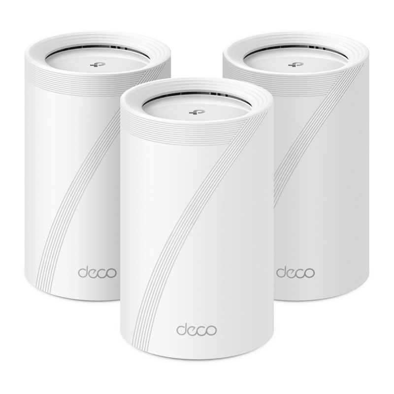 DECO-BE65-3PACK KIT 3 Routers Inalámbrico MESH Interior para Hogar / Triple Banda Wi-Fi 7 BE9300 Mbps / 2 Puerto 2.5 Gigabit WAN/LAN / 4 Antenas Internas / Operación Multi-Link MLO / Administración Mediante la App Deco (iOS, Android) / HomeShield