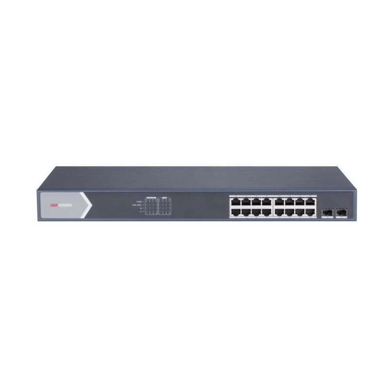 Switch Gigabit PoE+ / Administrable / 16 Puertos 1000 Mbps PoE+ / 2 Puertos SFP / Configuración Nube desde Hik-ParnerPro / PoE hasta 300 Metros / 225 Watts