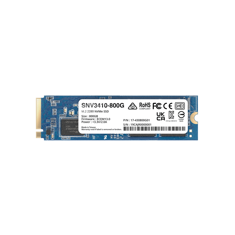 SSD NVMe M.2 SNV3410/3510 | SSD 800GB | Alto Rendimiento 400000 IOPS Lectura | Resistencia Empresarial 1022 TBW | Protección de Datos Integral | Análisis de Vida Útil | Diseñada para Sistemas Synology.
