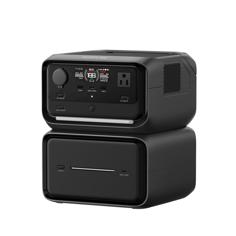 EFR3MAXPL EcoFlow River 3 | Estación de Energía Portátil 858Wh Litio LFP / 2 AC 300 W (Max. 550W) / 1 USB-C 100W / 2 USB -A 12W / Cargador de Coche 8A a 12 o 24V / Conectividad WiFi y Bluetooth (App) / Carga Solar 110W Max.
