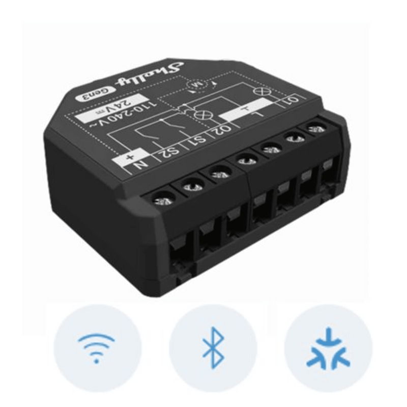 SHELLY2PMGEN3 Apagador inteligente Wifi 2.4 / 2 canales  Para apagador doble / 10A por canal / Compatible con asistentes de voz