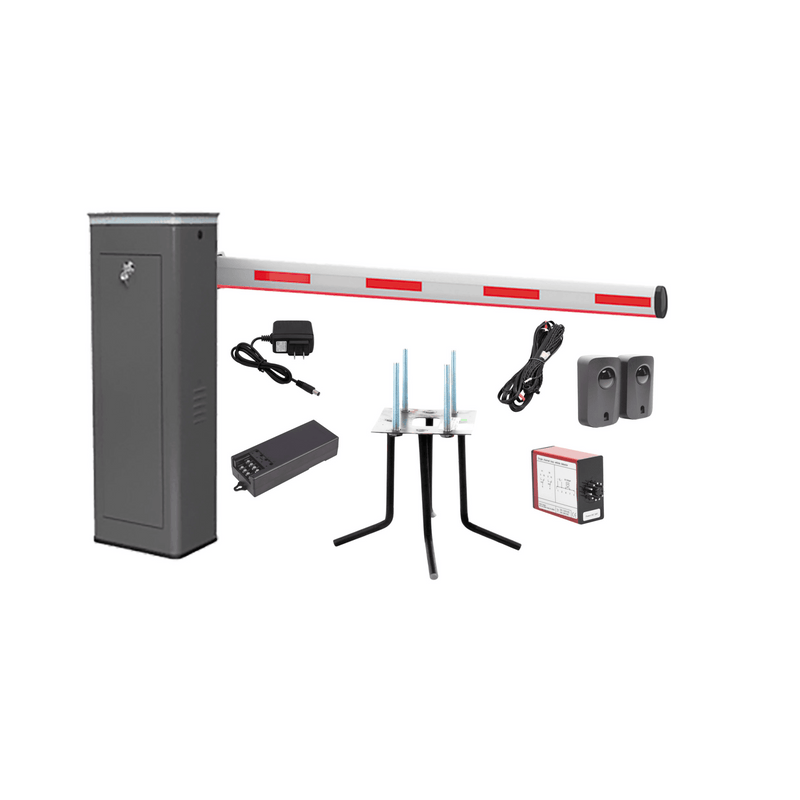 Kit COMPLETO Barrera Derecha XBF Con Corona LED / Brazo Iluminado de 3M / Incluye Sensor de Masa, Transformador, Lazo Magnético, Ancla, Fotoceldas y 2 Controles Inalámbricos