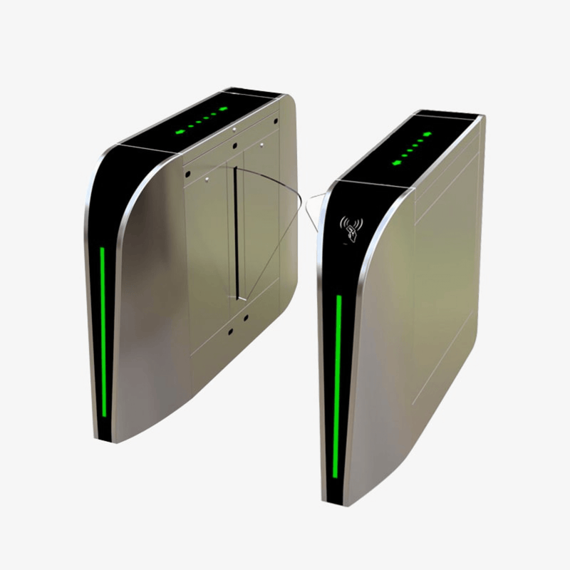 FBL300 Puerta de cortesía tipo FLAP bidireccional / 30 personas por minuto / Acabado de Lujo / Apertura en 1 segundo / Acero inoxidable / Indicadores LED / Alarma por acceso denegado
