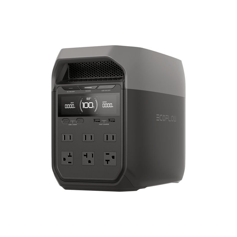 EFD3 Estación de Energía Portátil Delta 3 1024Wh Litio LFP / 6 AC 1800 W (Max. 2200W) / 2 USB-C 100W / Capacidad para Aumentar Respaldo / Cargador de Coche 10A a 12.6V / Conectividad WiFi y Bluetooth (App) / Carga Solar 500W Max.