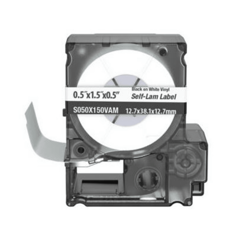 S050X150VAM Casete de 175 Etiquetas Autolaminadas de 12.7 x 38.1 mm, para Cables de 4 a 8.1 mm de Diámetro, Área de Impresión Color Blanco