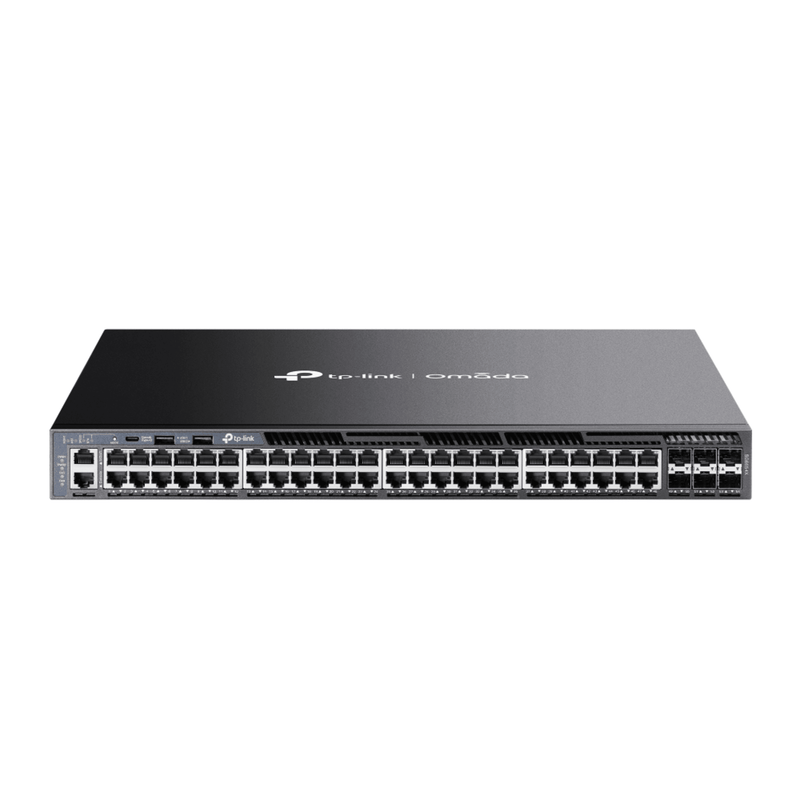 SG6654X Switch Omada L3 SDN Administrable / 48 puertos Gigabit y 6 puertos SFP+ / Funciones RIP, VRRP, Servidor DHCP / Administración centralizada OMADA / Fuente Redundante