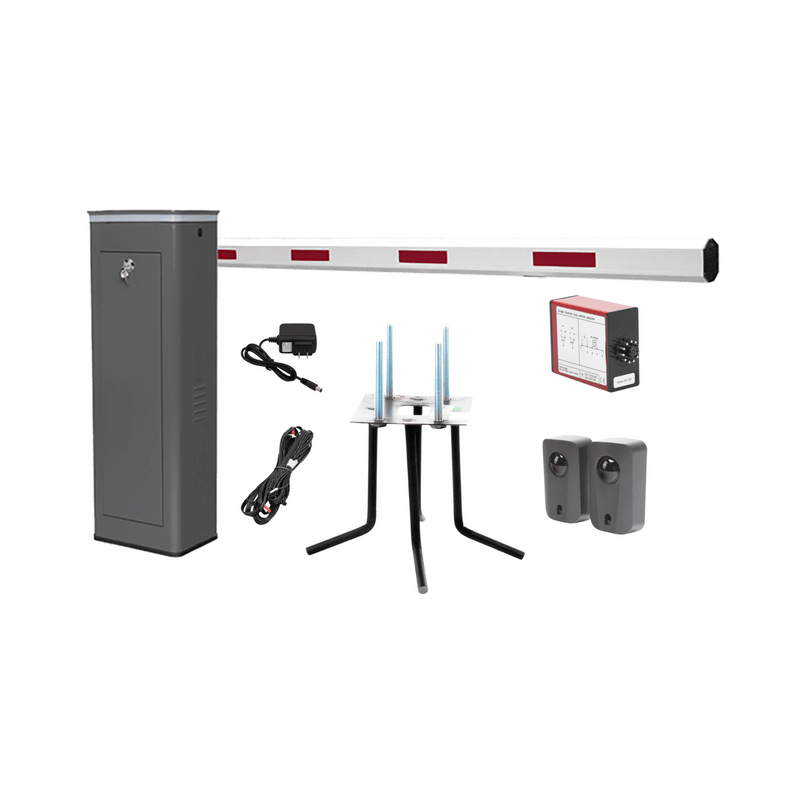Kit COMPLETO Barrera Derecha XBS Con Corona LED / Brazo de 5.5 Metros / Incluye Sensor de Masa, Transformador, Lazo Magnético, Ancla, Fotoceldas y 2 Controles Inalámbricos