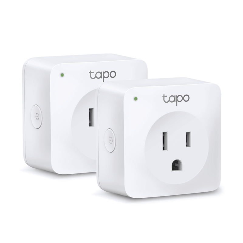 TAPOP100-2P Mini tomacorriente inteligente Wi-Fi, 100 - 120V~, 50/60Hz, 15.0A, compatible con Amazon Alexa y Google Assistant, color blanco.