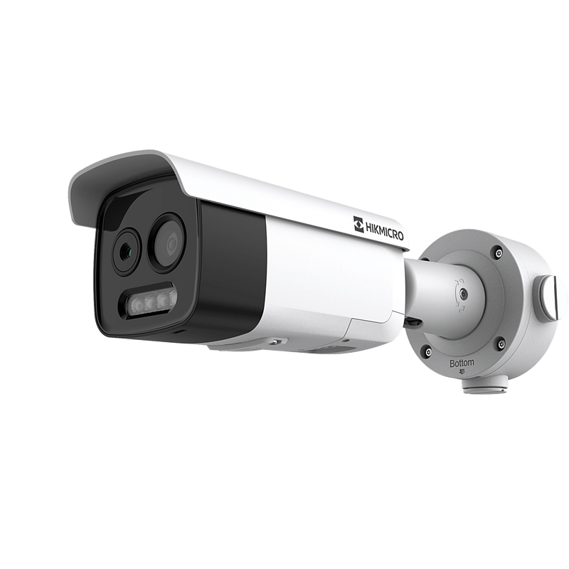 HM-TD2618-10/G0/T1A Bala IP Dual / Térmica 9.7 mm (160 x 120) / Óptico 8 mm (4 Megapixel) / Detección de Personas 285 Mts / 40 mts IR / Exterior IP67 / PoE / Termométrica / Detección de Temperatura (Fuego) / Sirena y Luz / Micro SD 32 GB In