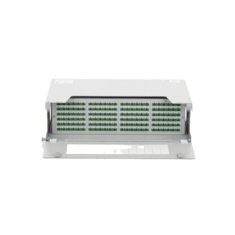 ODU19T-B144-B Distribuidor de Fibra Óptica para 144 empalmes, con 144 acopladores SC/APC y 144 pigtails, 19, 5 UR