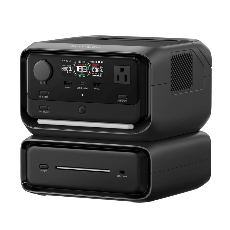 EcoFlow River 3 Plus | Estación de Energía Portátil 572Wh Litio LFP / 4 AC 800W (Max. 1600W) / 1 USB-C 100W / 3 USB -A 12W / Cargador de Coche 10A, 126W Max. / Conectividad WiFi y Bluetooth (App) / Carga Solar 220W Max.