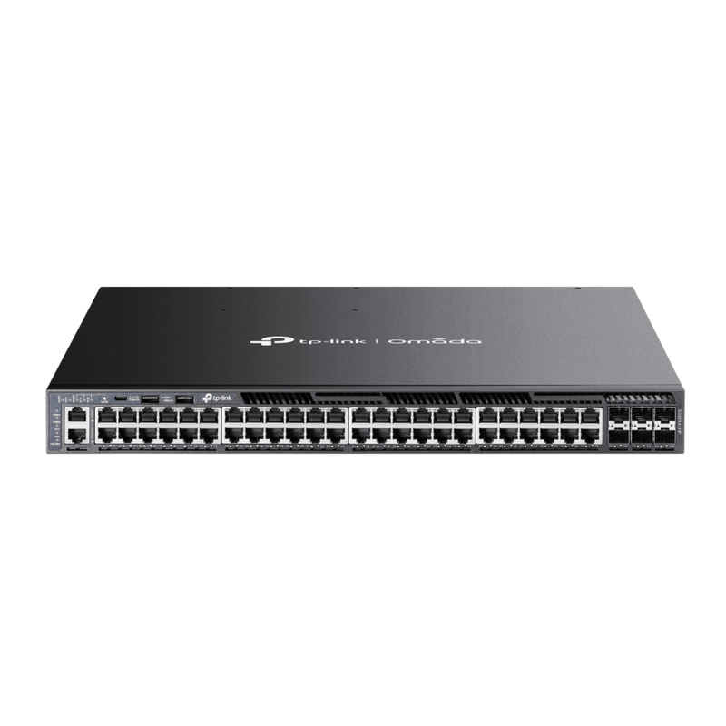 SG6654XHP Switch Omada L3 SDN Administrable / 48 puertos Gigabit y 6 puertos SFP+ / Presupuesto PoE 1440 W / Funciones RIP, VRRP, Servidor DHCP / Administración centralizada OMADA / Fuente Redundante