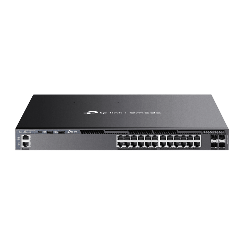 SG6428XHP Switch Omada L3 SDN Administrable / 24 puertos PoE af/at Gigabit y 4 puertos SFP+ / Presupuesto PoE 720W / Funciones RIP, VRRP, Servidor DHCP / Administración centralizada OMADA / Fuente Redundante