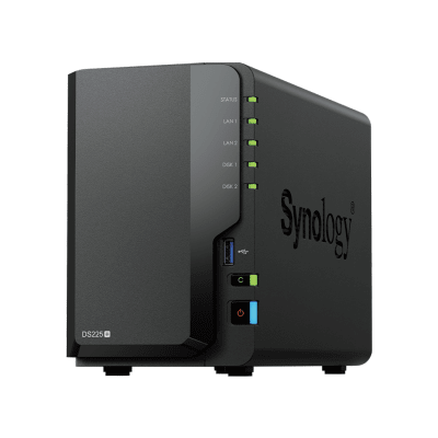 NAS DiskStation DS225+ | 2 Bahías | Intel Celeron J4125 | 2 GB DDR4 | Hasta 40 TB | Puertos 1GbE y 2.5GbE | USB 3.2 Gen 1 | Compatible con RAID | Synology DSM. - Toer
