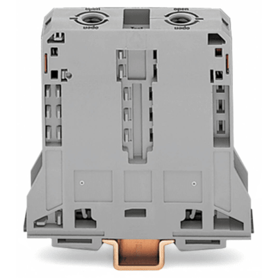 Borna de Paso para 2 Conductores / 95 mm² / POWER CAGE CLAMP / Montaje en Carril DIN 35 x 15 / Tensión Asignada 1000 V / Corriente Asignada 232 A / Material Poliamida (PA66) / Gris