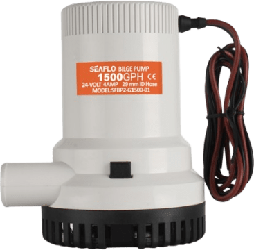 Bomba de Sentina No Automática SEAFLO 1500GPH / Alta Eficiencia / Bajo Consumo / Filtro Extraíble / Voltaje DC 12V y 24V / Para Panel o Interruptor de Flotador