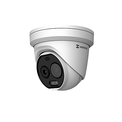Cámara Turret Térmica/Óptica Bi-Espectral/ 160×120 Térmico + 5MP Óptico / Detección Temperatura -20°C a 150°C / Alarma Incendio y Fumar / VCA3.0 Vehículos 60m Humanos 20m / IP67 -40°C a 65