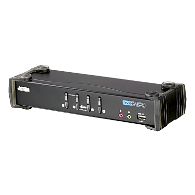 KVMP Switch 4 Puertos | USB DVI Audio | Video DynaSync | 1920 x 1200 | Hub USB 2.0 Integrado | HDCP Compatible | Conmutación Independiente KVM-USB-Audio | Multiplataforma