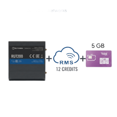 Router Teltonika LTE/4G RUT200 + 12 creditos RMS  + SIM de YOBI de 5GB por Mes durante un año de servicio (solo datos)