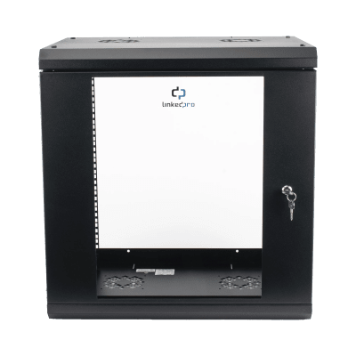 Gabinete de Pared con Puerta de Cristal Templado, 455mm de Profundidad, 12U Rack de 19'', Acero Reforzado