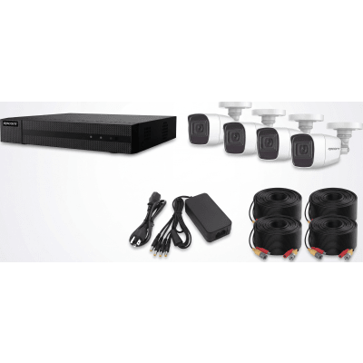 (MICRÓFONO Integrado + Detección de Movimiento 2.0) Kit TurboHD 1080p Lite / DVR 4 canales / Audio por Coaxitron / 4 Cámaras Bala de Metal con Micrófono Integrado