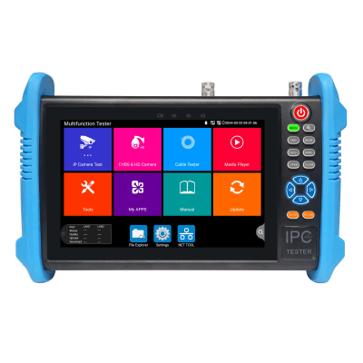 Tester de Video Profesional | Pantalla 7"|  Prueba IP/HD/Analógicas | TVI/CVI/AHD/CVBS | IP ONVIF | 4K/8K | H.264/H.265 | HDMI | PTZ | Scanner IP | TDR | Salidas 12V/24V/PoE | Activación Simultanea.