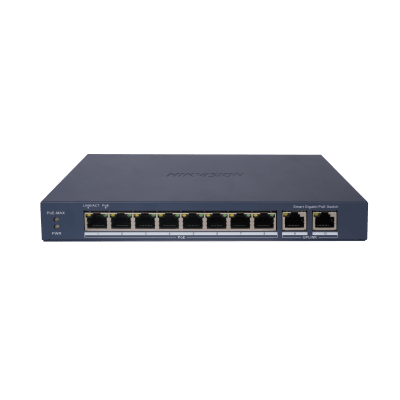 Switch Gigabit PoE+ / Administrable / 8 Puertos Gigabit PoE+ / 2 Puertos Gigabit / Configuración Nube Hik-Partner Pro / Modo Extendido hasta 300 Metros / 110 W - Toer
