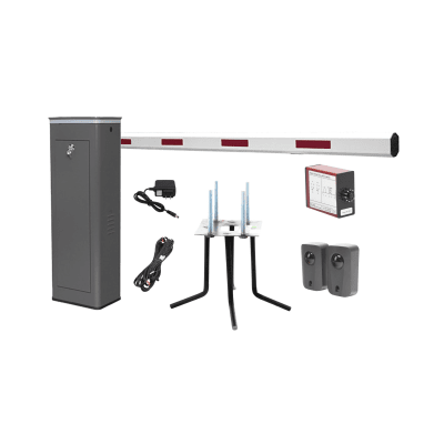 Kit COMPLETO Barrera Derecha XBF Con Corona LED / Brazo de 3M / Incluye Sensor de Masa, Transformador, Lazo Magnético, Ancla, Fotoceldas y 2 Controles Inalámbricos - Toer
