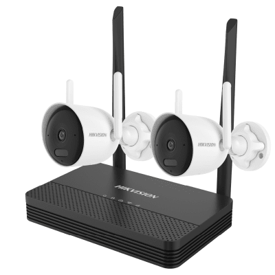 Kit IP Inalámbrico 4 Megapixel / NVS 4 Canales / 2 Cámaras Bala para Exterior con Lente 2.8 mm y Dual Light (30 mts IR + 30 mts Luz Blanca) / Audio Bidireccional (Micrófono y Bocina) / Soporta Micro SD de 512 GB