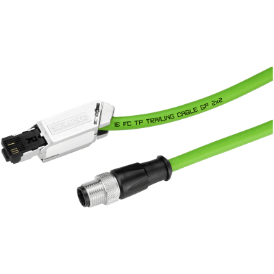 Cable de Conexión Industrial Ethernet / M12-180 D-coded / IE FC RJ45-145 / 10 m (32.8 ft) / 4-Core 0.75 mm / Cat5e / PoE+ / PVC Verde / Drag Chain 3M Ciclos