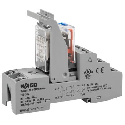 Módulo con Relé / 24 VCC / 4 Inversores / 5 A Continuo / Push-in CAGE CLAMP® / Accionamiento Manual / LED Rojo / 31 mm Ancho / IP20