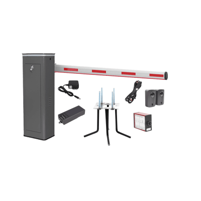 Kit COMPLETO Barrera Derecha XBS Con Corona LED / Brazo Iluminado de 5M / Incluye Sensor de Masa, Transformador, Lazo Magnético, Ancla, Fotoceldas y 2 Controles Inalámbricos - Toer