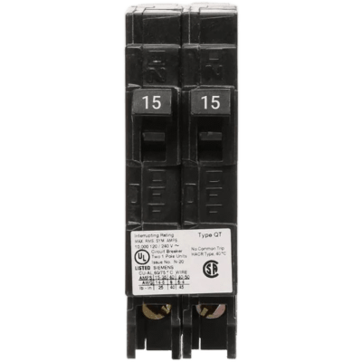 Interruptor automático DUPLEX enchufable tipo QT 2 polos, 15-20 amp