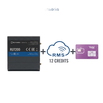 Router Teltonika LTE/4G RUT200 + 12 creditos RMS  + SIM de YOBI de 1GB por Mes durante un año de servicio (solo datos)