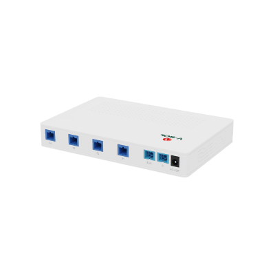 Splitter Activo 1x4 para Alimentación de 4 Dispositivos POF, 1 Puerto de cascadeo para continuidad, puertos SC/UPC