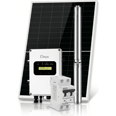 Kit de Bombeo Solar 800W (1 HP) / Bomba Sumergible con Controlador Integrado 60-220V CD / 2 Módulos Solares 540W / Interruptor Termomagnético 2P 20A 800V CC / Protector de Descargas Atmosféricas / Gabinete IP66