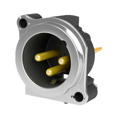 Conector XLR Macho / 3 Polos / Montaje Vertical PCB / Carcasa Metálica / Pines Chapados en Oro / Diseño Ultra Compacto