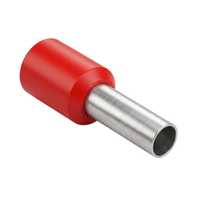 Conector Ferrule | 18AWG   |  1.0 mm²  | Conductor Latón Estañado  | Aislamiento PVC Rojo  | 25 Piezas por Bolsa