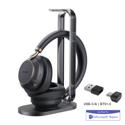 Diadema Inalambrica BH76 Plus With Charging Stand Teams Black USB C/A de Yealink con Audio HD y Certificación para Microsoft Teams - Toer