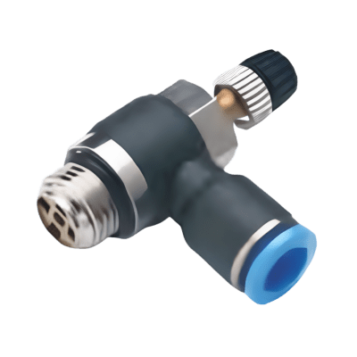 Regulador de Flujo en Codo / Tubo 8 mm / Rosca G1/4" / Con O-ring / Control Neumático / Titan