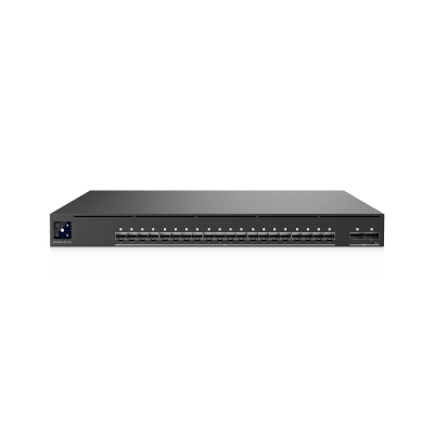 Switch Enterprise AV Capa 3 con 20 Puertos 10G SFP+ y 2 Puertos 100G QSFP28, PTP, AES67, Dante, NDI y SDVoE