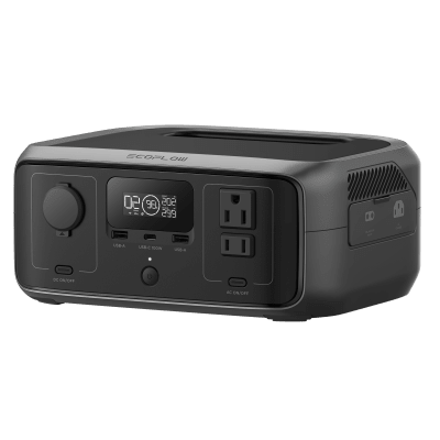 EcoFlow River 3 | Estación de Energía Portátil 245Wh Litio LFP / 2 AC 300 W (Max. 550W) / 1 USB-C 100W / 2 USB -A 12W / Cargador de Coche 8A a 12 o 24V / Conectividad WiFi y Bluetooth (App) / Carga Solar 110W Max. - Toer
