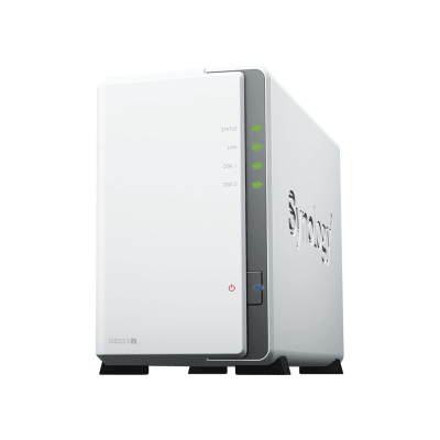 NAS DiskStation DS223j | 2 Bahías | CPU Realtek RTD1619B 1.7 GHz | 1 GB DDR4 | Puerto 1GbE RJ-45 | USB 3.2 Gen 1 | Compatible con HDD y SSD | Synology DSM | RAID 0, 1, JBOD | SMB, AFP, NFS, FTP | Vigilancia IP - Toer