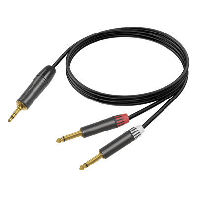 Cable de Audio | Plug 3.5mm estéreo a 2 Plugs 1/4 in mono | Conector Seetronic Serie M MTP3C-BG - MP2X-BG | Longitud 3m